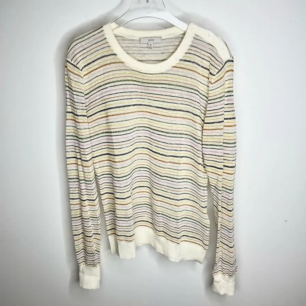 Joie‎ Ade Sweater Crewneck Porcelain Rainbow Striped Medium M Fuller House